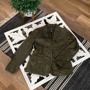 GAP green leather jacket. Size small